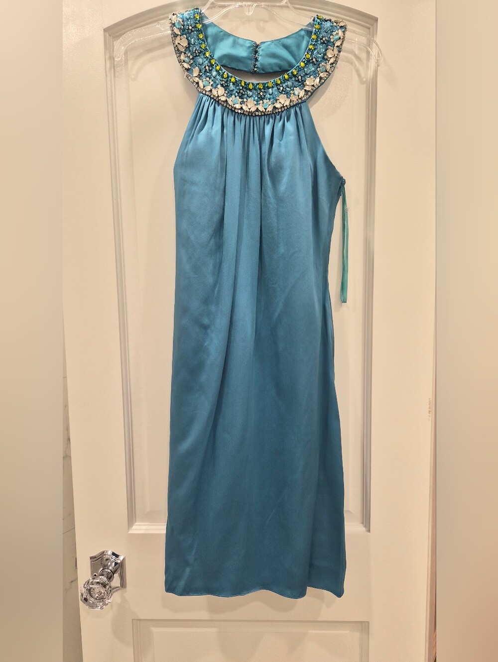 Black Label Teal Beaded Halter Maxi Dress